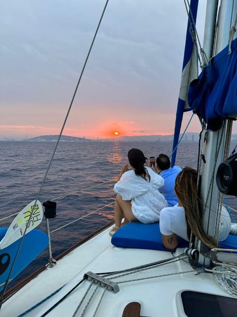 Barcelona: Sunset Sailboat Cruise with Drinks and Snacks - Barcelona from the water, with a small-boat feel