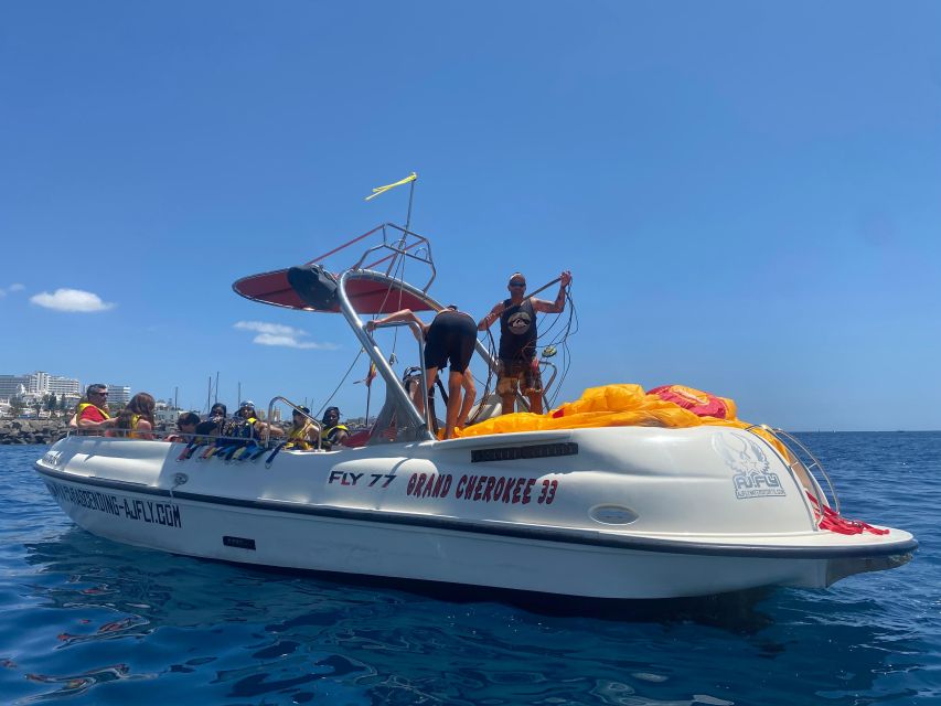 Tenerife Costa Adeje Parasailing - Harnessing up and heading skyward